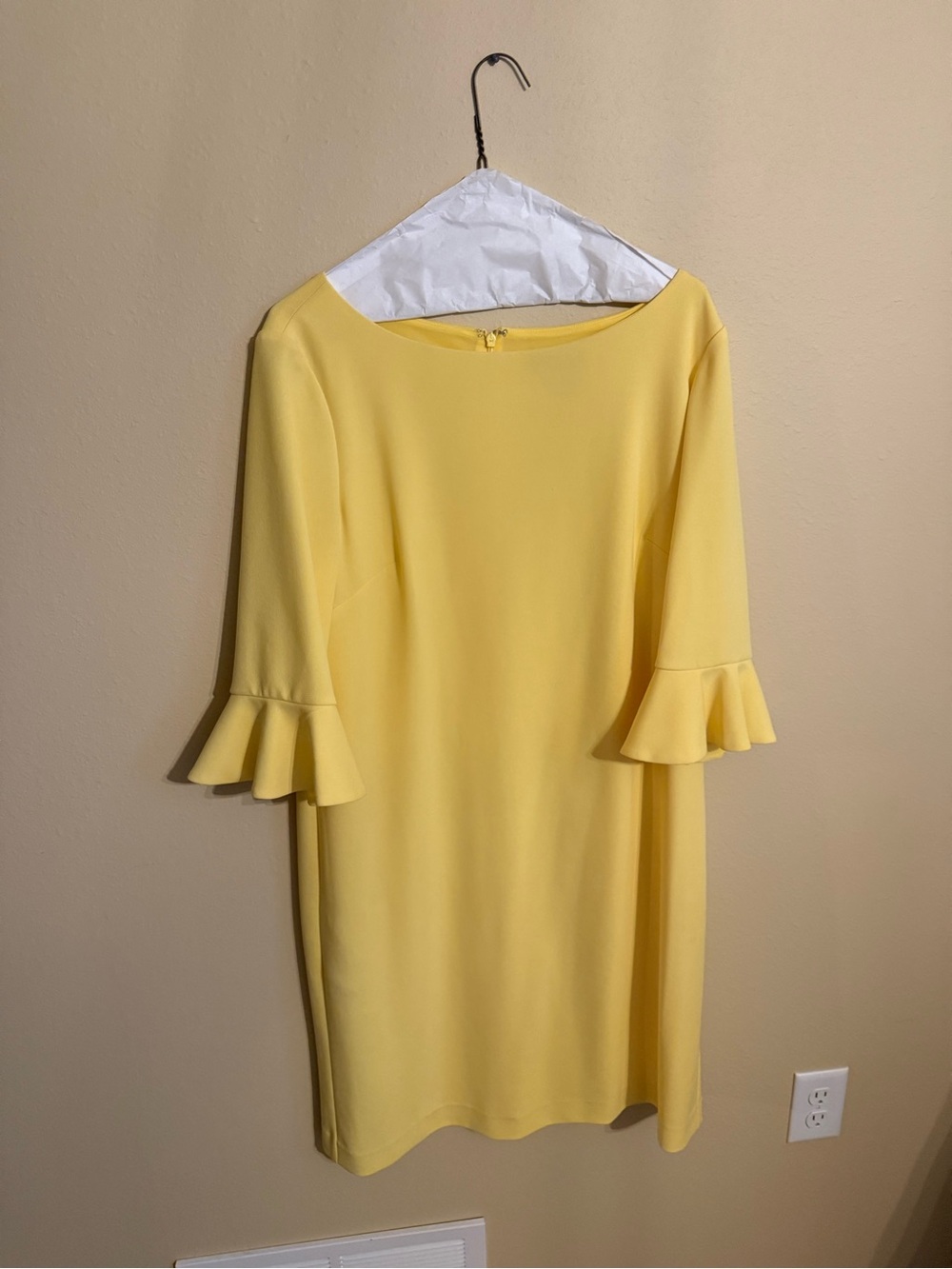 Nine West Yellow Ruffle-Sleeve Midi Shift Dress